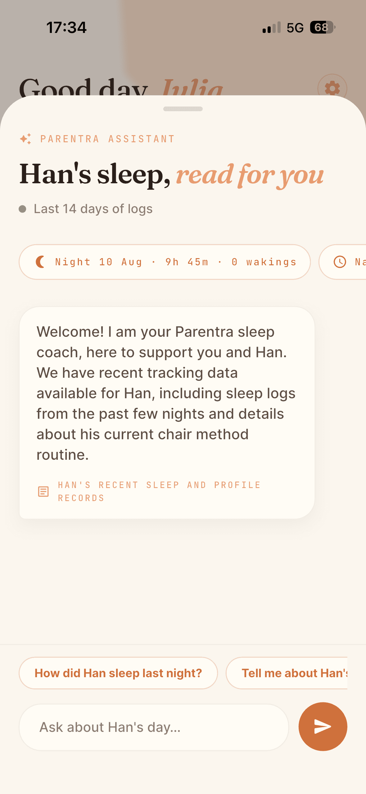 Parentra AI Assistant screen