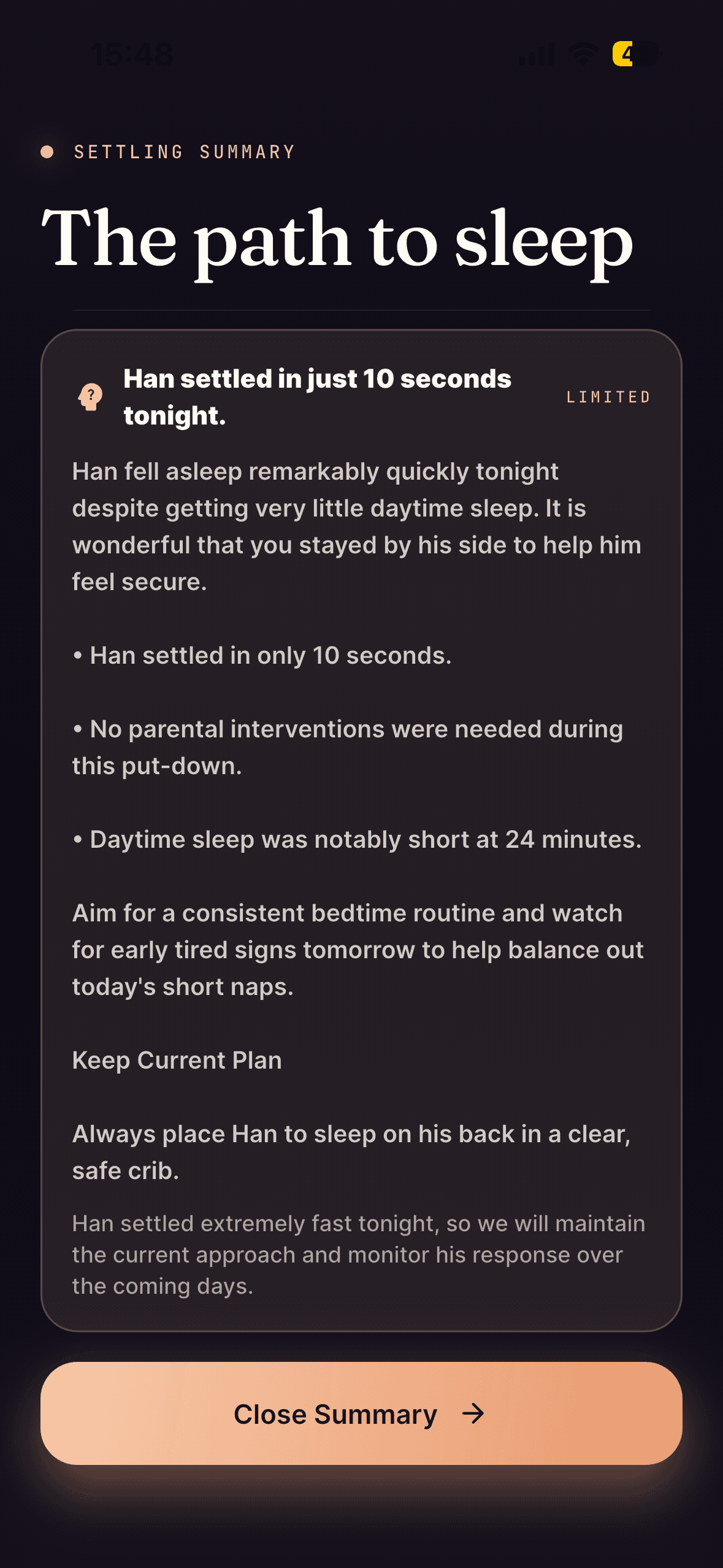 Parentra AI settling session summary
