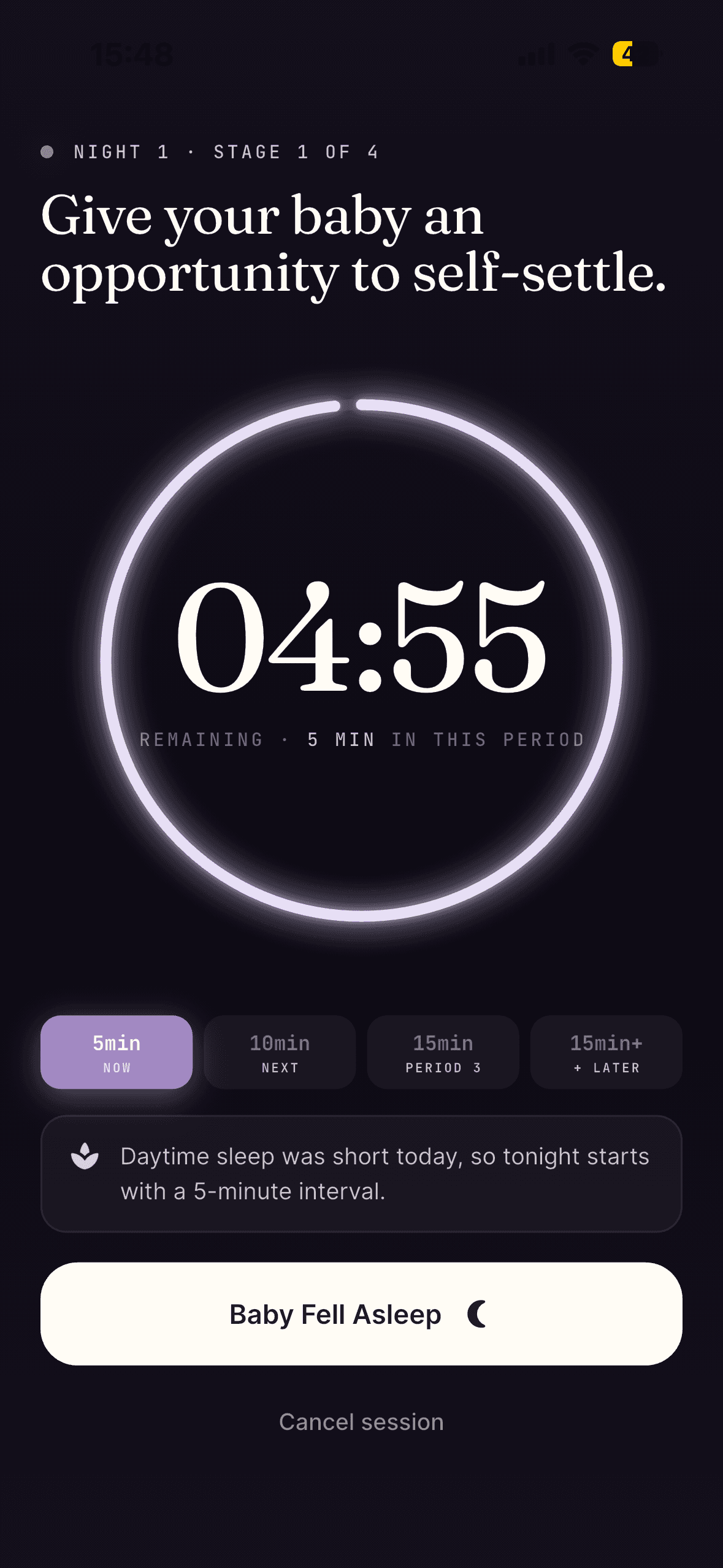 Parentra guided settling interval timer