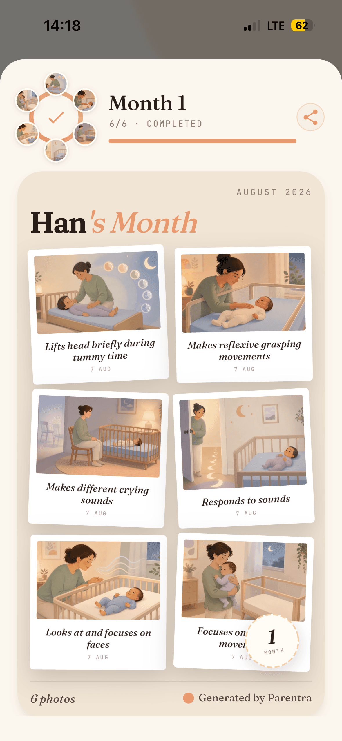Parentra Memory Book monthly milestone collage