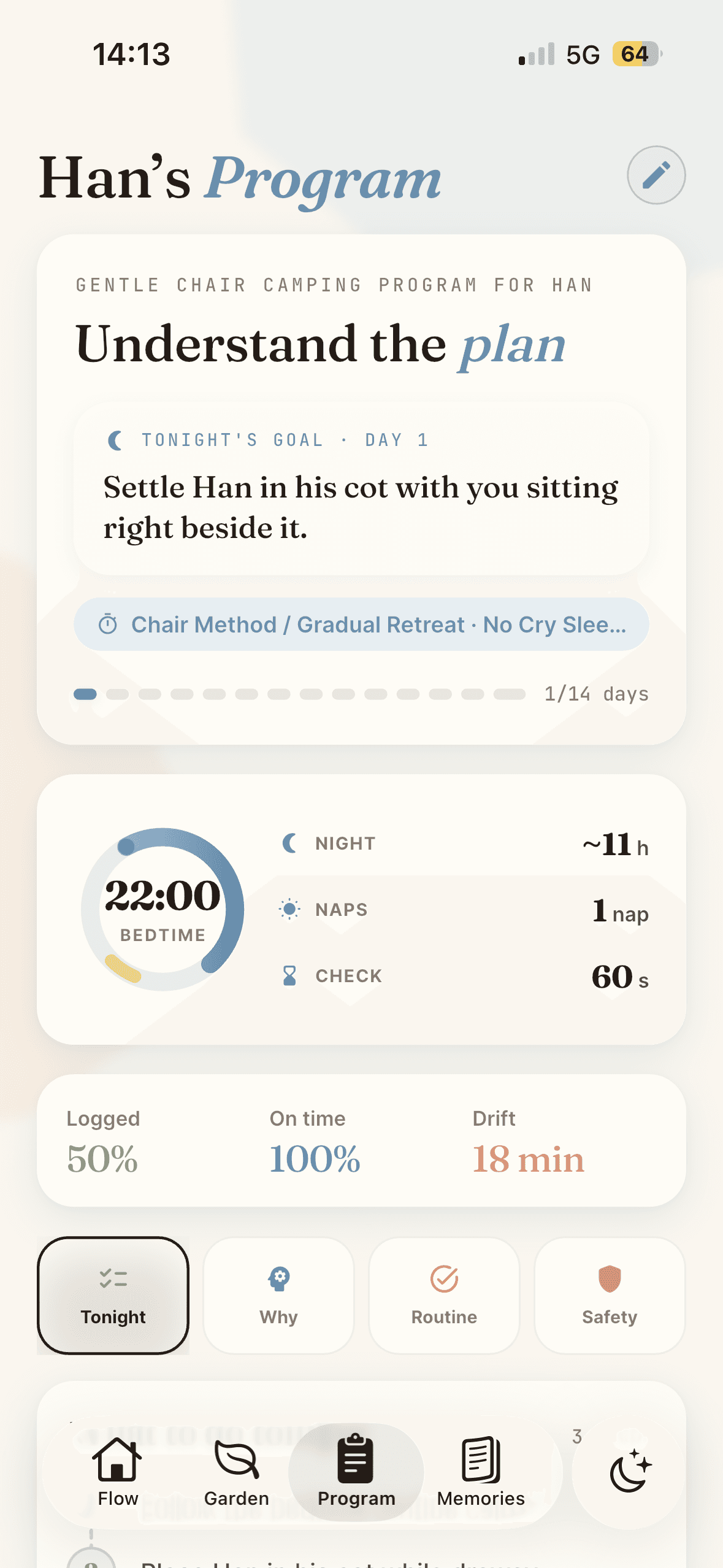 Parentra personalized sleep program with tonight's goal and schedule
