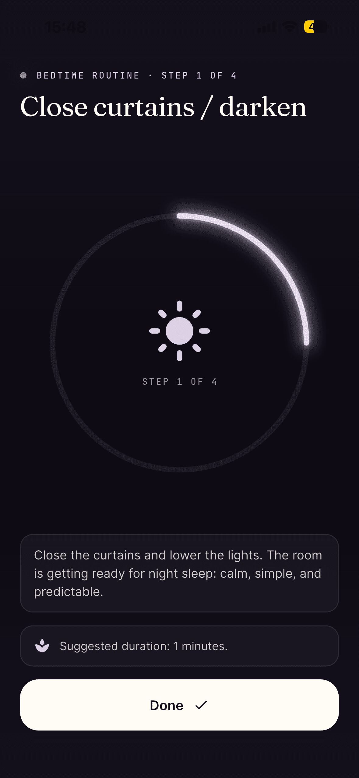 Parentra bedtime routine screen